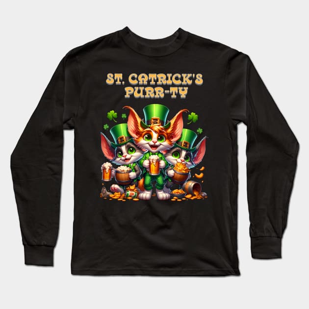 St Patricks day leprechaun cats - St. Catrick‘s Purr-ty Long Sleeve T-Shirt by BrisaArtPrints